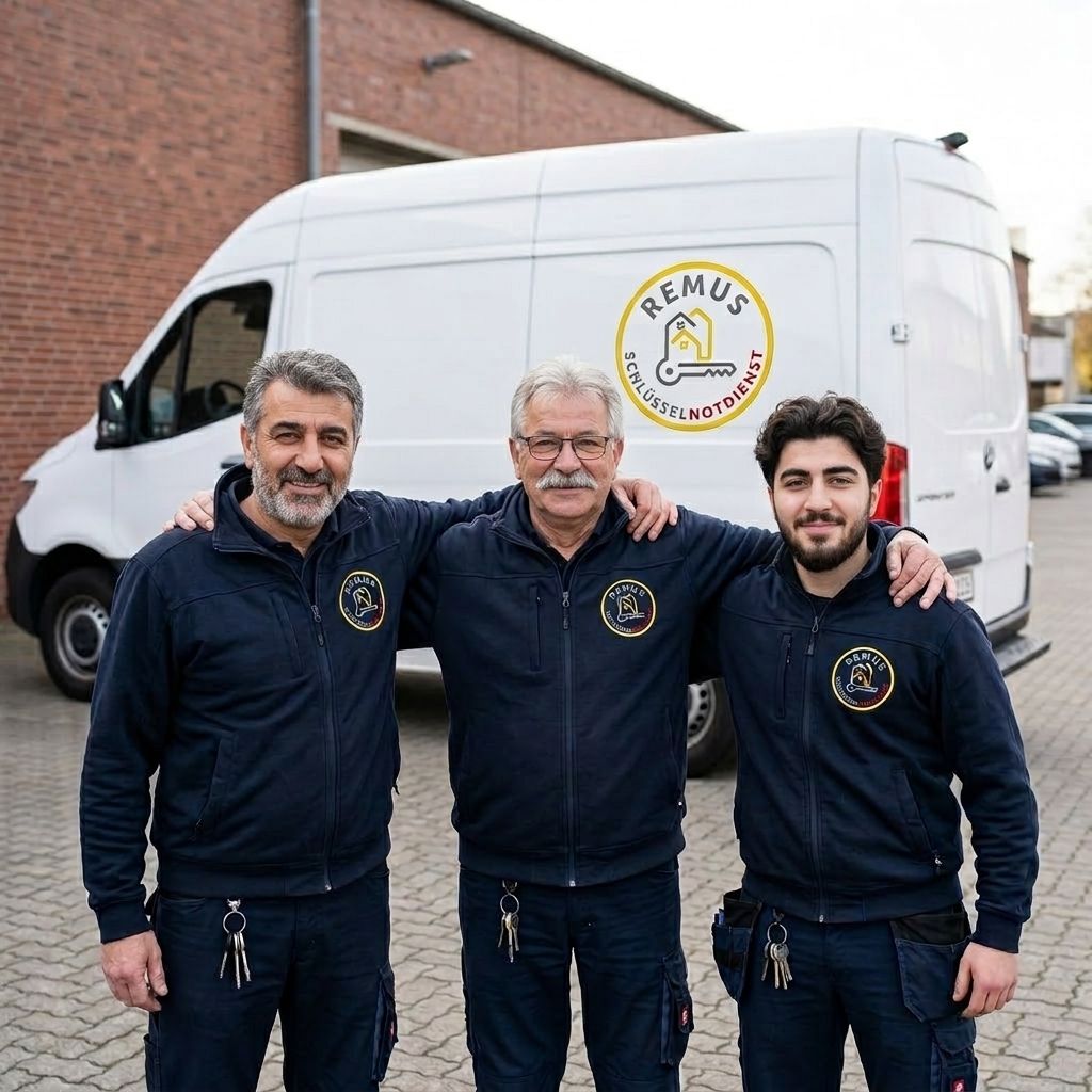Das Team von REMUS Schlüsselnotdienst vor dem Einsatzwagen